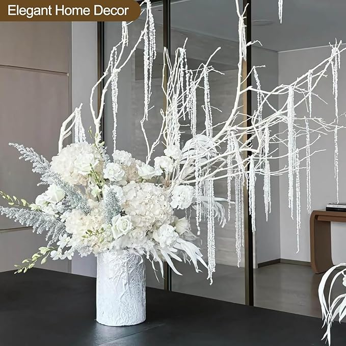 7 Pcs White Dried Preserved Amaranthus – 23" Long Hanging & Cascading Flowers for Wedding Bouquets, Centerpieces, Wall Decor & Home Decoration
