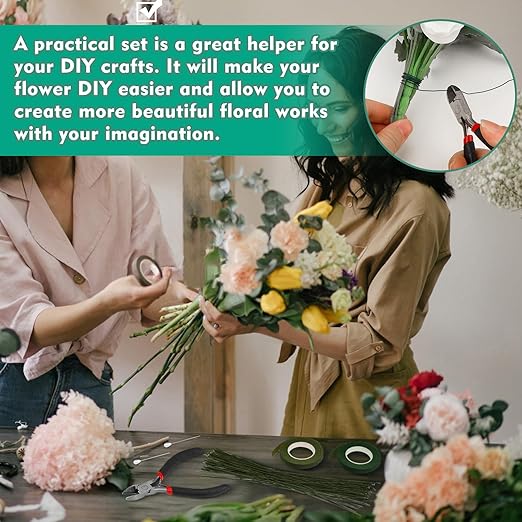 Floral Tape and Wire, Florist Arrangement Tools Kit with Floral Tape Wire Cutter Boutonniere Pin for Bouquets,Wrap Florist,Flower Project