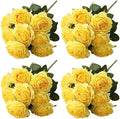 Jasion 4 Bundles Artificial Roses Flowers 10 Heads Arrangement Silk Bridal Bouquet for Home Office Parties and Wedding Decoration (Yellow 4pcs)
