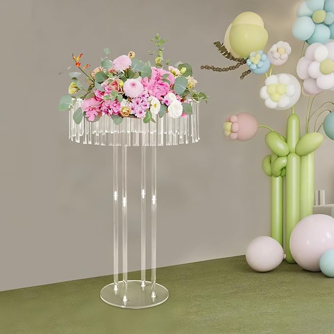 Acrylic Vases for Centerpieces | Flower Vases Stand | 31.5in Tall Wedding Centerpieces for Tables | Round Chandelier Pedestal Stand for Wedding Reception | with Round Base