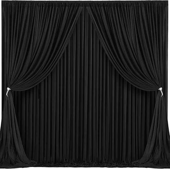 Wish Care Black Backdrop Curtain 4 Panels - Wrinkle-Free Polyester Photography Drapes for Wedding & Party - 16 X 10FT