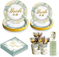 Sage Green Bridal Shower Plates and Napkins Kit, Bride to Be Eucalyptus Bachelorette Party Decorations Supplies for Bridal Shower Party Birthday Sage Green Favors Party Decor Service 24 Guests