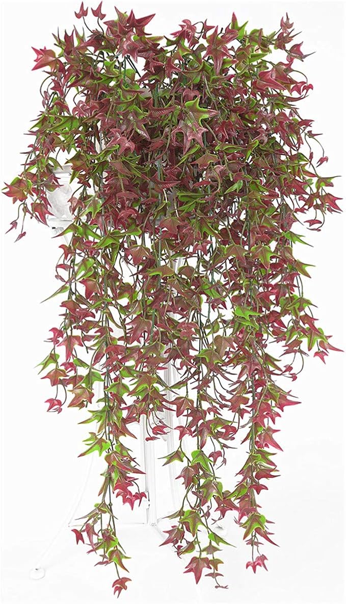 PASYOU Artificial Vine, Hanging Ivy Sweet Potato Leaves Plastic Plants Foliage Vines, UV Resistant Greenery Fake Flowers for Indoor Outdoor Garden Door Wall Wedding Party Table Decoration Red 2 Pack