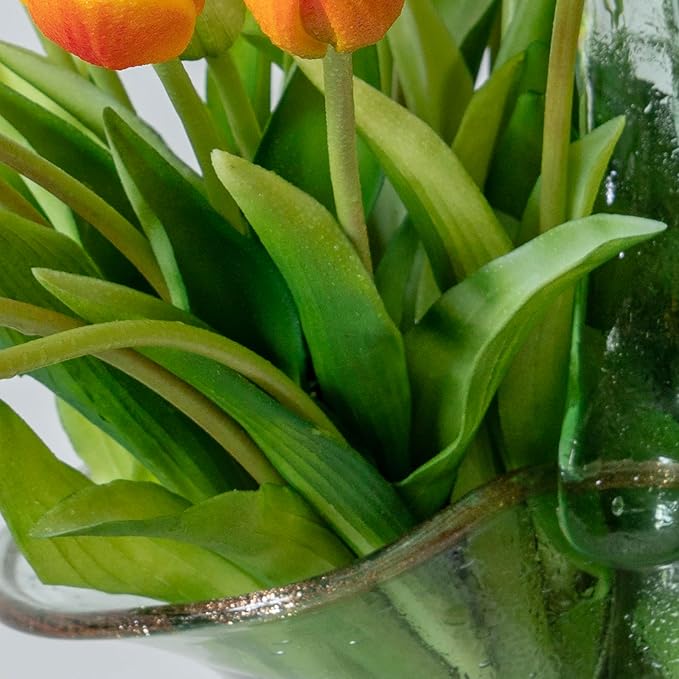 40pcs Artificial Tulips Flowers, Real Touch Latex Bouquet, Fake Tulips for Office Wedding Party Home Kitchen Garden Decoration-B Orange Suit
