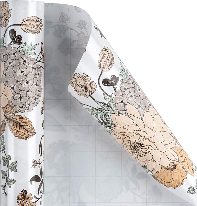 WRAPAHOLIC 30 Inch Floral Wrapping Paper - 30 Inch X 33 Feet - Vintage Floral Printed on White Pearlized Paper Design for Wedding, Birthday, Mother's Day, Party
