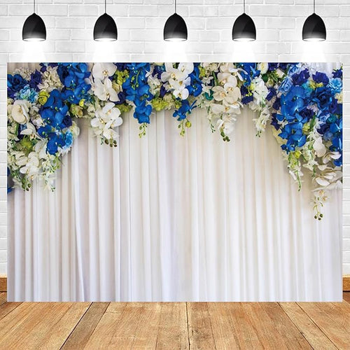 10x6.5ft White Wedding Backdrop White Blue Floral Flowers Photography Background Bride Groom Ceremony Party Bridal Shower Banner Decorations Engagement Proposal Portrait Photo Booth Prop