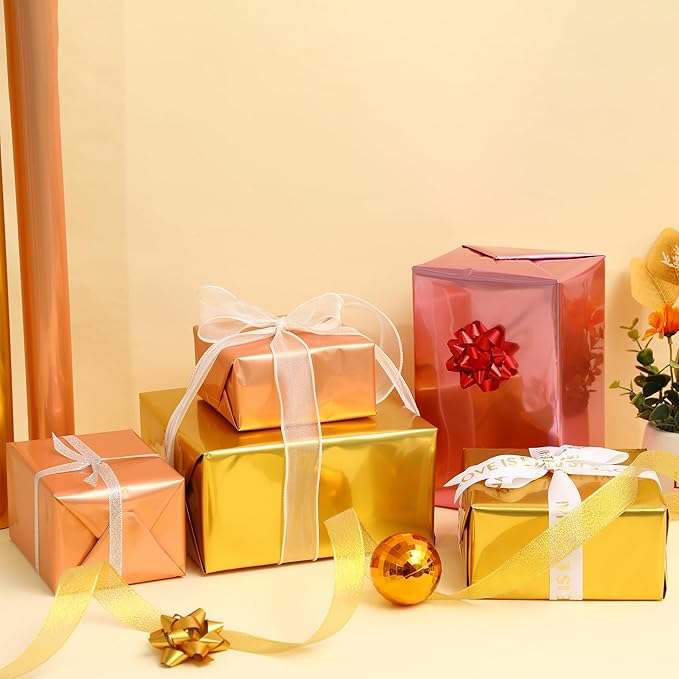 Red Metallic Film Gift Wrapping Paper Roll Solid Color Floral Bouquet Wraps for Wedding, Birthday, Christmas, Mother's Day, New Year, Baby Shower, Congrats (Bright red)