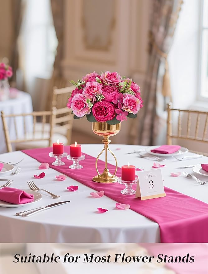 BLOSMON Faux Peony Flowers centerpieces: 10pc 9.5 Inch Hot Pink Floral Ball Arrangement for Wedding Party - Easy to Use Home Dinning Table Decoration - Fake Silk Peony Kissing Ball Decor