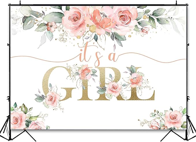 Avezano Blush Pink Floral Baby Shower Backdrop for Girl's Photography Background Decorations Sweet Girl's Blush Pink Party Photoshoot Backdrops (10x7ft)
