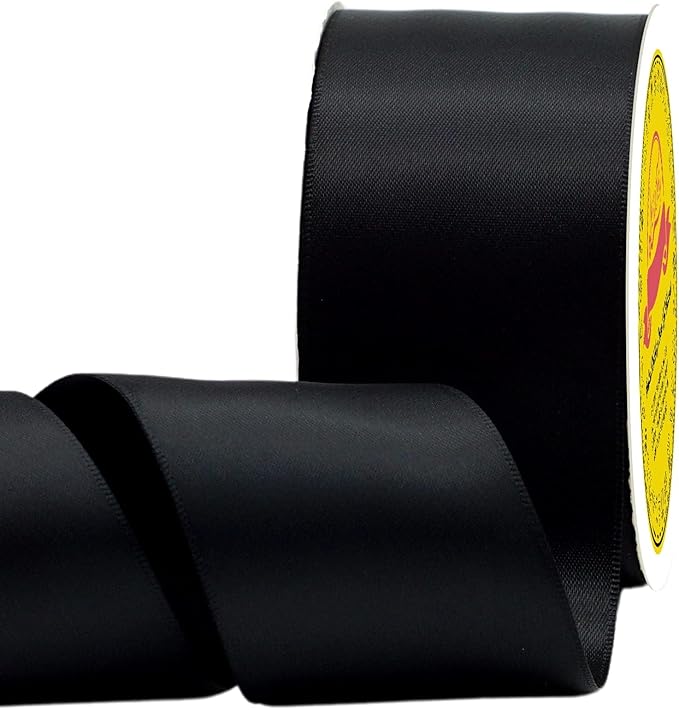 Double Face Satin Ribbon 2 inch X 25 Yards Polyester Black Ribbon for Gift Wrapping Very Suitable for Weddings Party Hair Bow Invitation Decorations and More