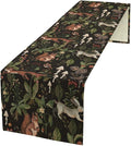 Rustic Woodland Table Runner, Rustic Forest Wild Animals Bunny Rabbit Squirrel Mushroom Plants Table Runner for Holiday Farmhouse Kitchen Dining Table Decor, 13x60inch