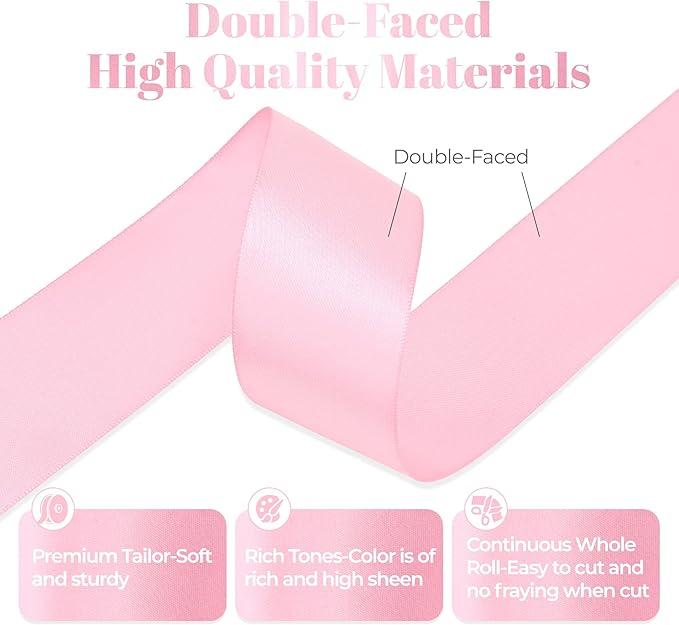 Pink Satin Ribbon, Double Faced 1-1/2 Inch X 50 Yards Pink Ribbon, Premium Satin Ribbon for Gift Wrapping, Crafts, Hair Bow Making, Sewing, Flower Bouquet, Wedding Party Decor