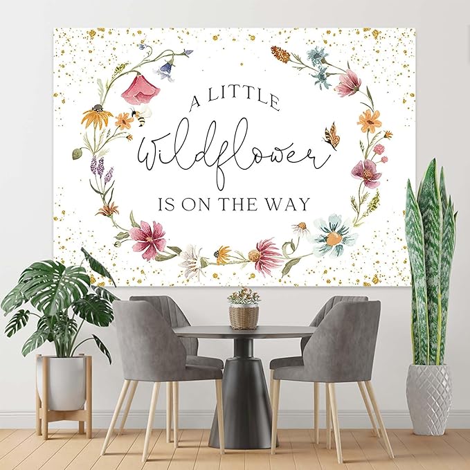 Wildflower Baby Shower Backdrop for Girl Watercolor Wild Floral Butterfly Photography Background Garden Wildflower Baby Shower Cake Table Banner Photoshoot Props (7x5ft)