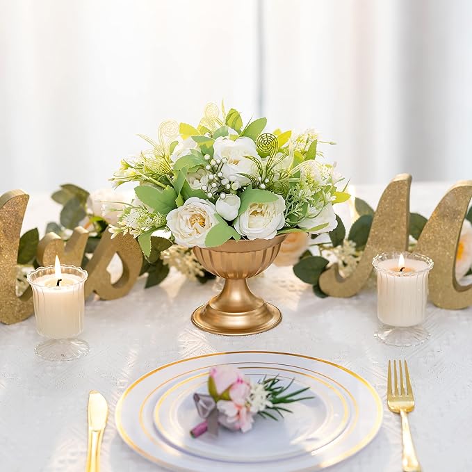 Sziqiqi Gold Metal Urn Vases for Flower - 10 Pcs Vintage Small Vase for Wedding Decorations Mini Flower Arrangements Table Vase Plant Pot for Weddings Party Centerpieces Decoration Bulk