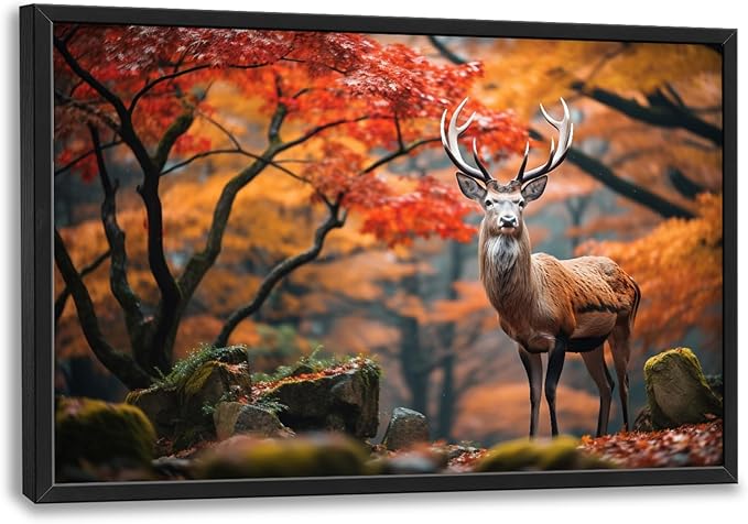 Framed Large Pictures Wall Art for Living Room, Forest Deer Oversized Wall Decor Elk Animal Canvas Print Painting Modern Extra Large Framed Artwork for Bedroom Office 36"x24"