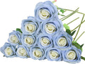 Felice Arts 12 Pack Ice Blue Artificial Flowers with Stems Silk Roses Fake Flowers Bouquet for Wedding Centerpiece Table Vase Home Kitchen Party DIY Decor