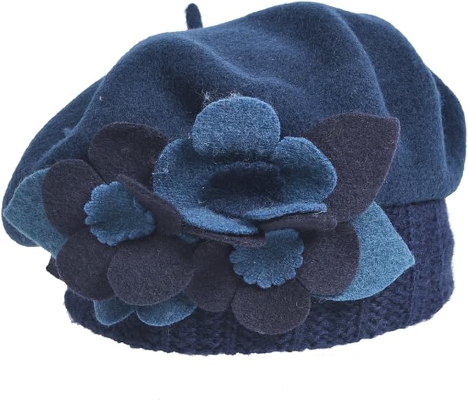 VECRY Lady French Beret 100% Wool Beret Floral Dress Beanie Winter Hat