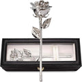 Forever Rose Real Rose Dipped in Platinum, Handcrafted Preserved Rose in Luxury Leather Display Case with LED Light, Romantic Gift for Her, Elegant Keepsake for Anniversary, Birthday, or Any Occasion