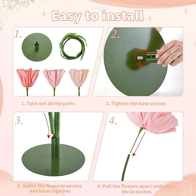 B-COOL Giant Artificial Flower for Reception Decoration: 5.58 ft Champagne Huge Artificial Paper Flowers with Standing Base Pink Faux Floral for Wedding Bridal Shower Party Decor Shop Window Display
