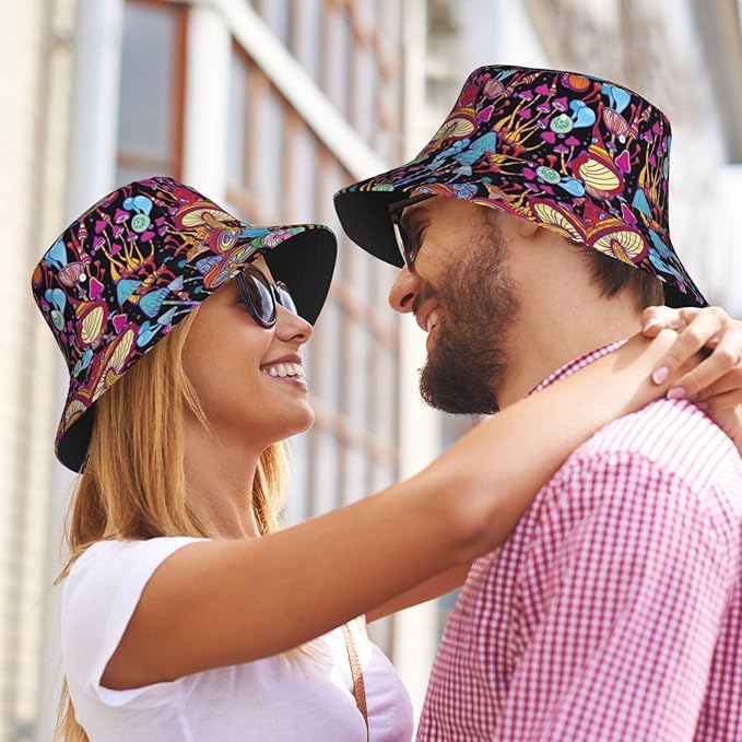 Mushrooms Skulls Cool Bucket Hat Beach Sun Hat Beach Fishing Hat for Men Women