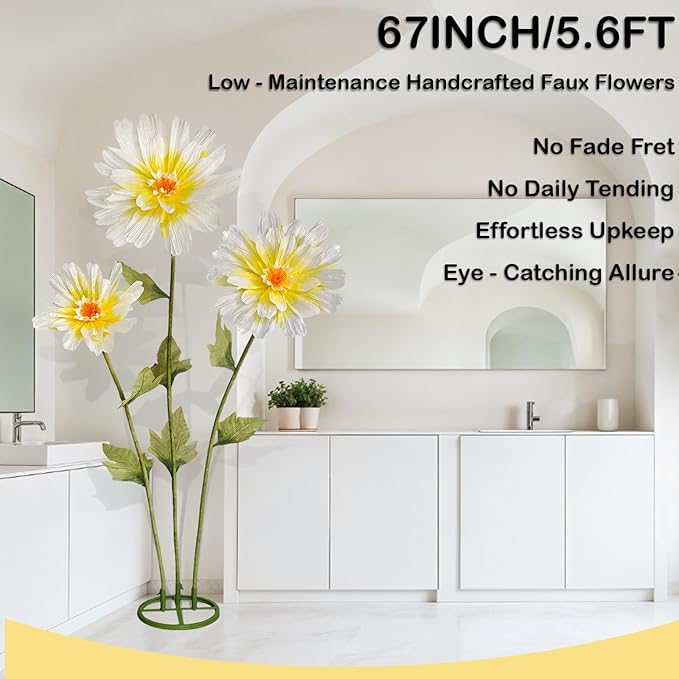 5.6 Ft Big Daisy Flowers for Decorations,Giant Artificial Faux Daisy,Large Paper Flower for Home Garden Hotel Office Decor,Photography Props,Wedding,Art Gallery,Shop Window Display(Yellow)
