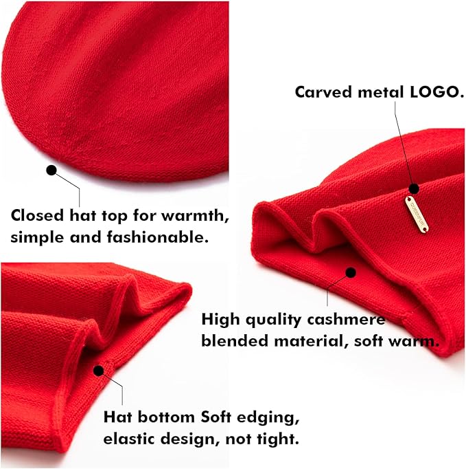 QUEENFUR Knit Slouchy Beanie Hats for Women Cashmere Ski Cap Knitted Wool Soft Warm Winter Hat