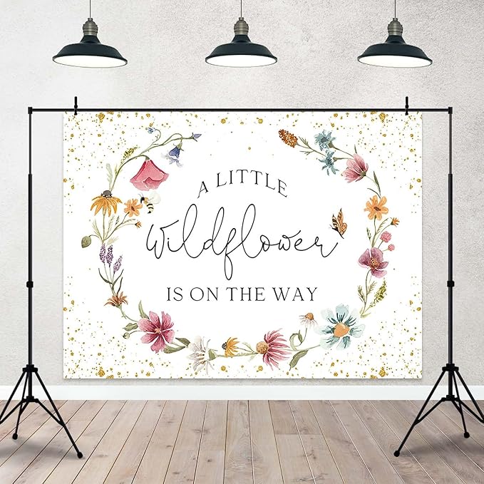 Wildflower Baby Shower Backdrop for Girl Watercolor Wild Floral Butterfly Photography Background Garden Wildflower Baby Shower Cake Table Banner Photoshoot Props (8x6ft)