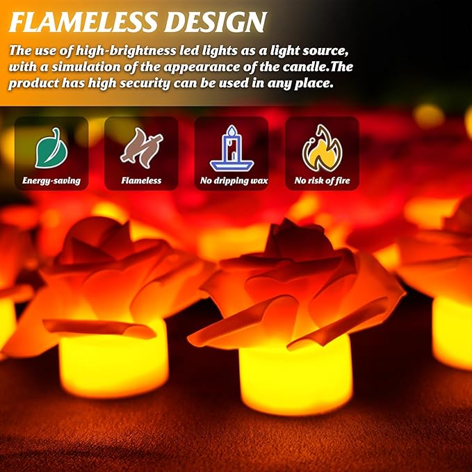 12 Pack LED Tea Lights Candles with Artificial Rose Petals, Flameless Battery Operated Candles,Romantic Decorations Special Night Set for Valentines,Wedding Decor (Green, 12 Pack)