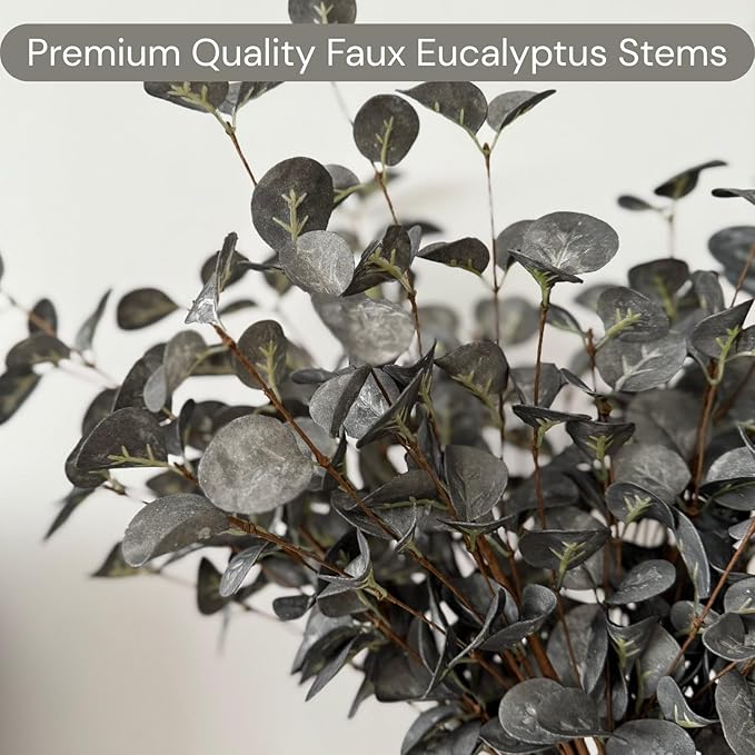 RyddeligHome 6 Branches Artificial Long Eucalpytus Stems for Tall Vase, Eucalyptus Centerpieces for Tables, 23" Dusty Green Faux Stems for Vase, Realistic Greenery Branches Fillers for Home Décor