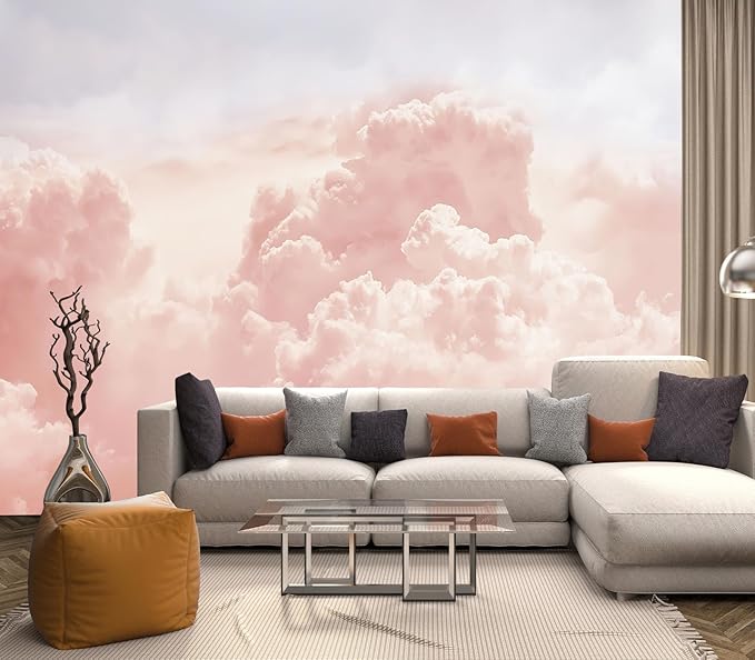 Eierme-Sun and Cloud Background with a Pastel Colored Mural Wallpaper Peel and Stick 90" x 67"