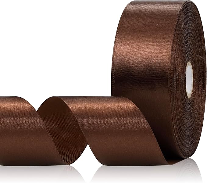 Brown Satin Ribbon 1-1/2 Inch 60 Yards, Solid Polyester Fabric Ribbons for Crafts, Flower Bouquet, Gift Wrapping, Handmade Roses, Wedding Party