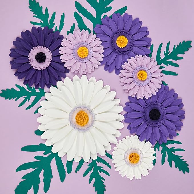 17PCS Purple Paper Flowers Decorations for Wall Artificial 3D Giant Daisy Paper Flowers Classroom Bulletin Board Floral Backdrop Hanging for Tea Party Wedding Baby Shower Purple Birthday Decorations