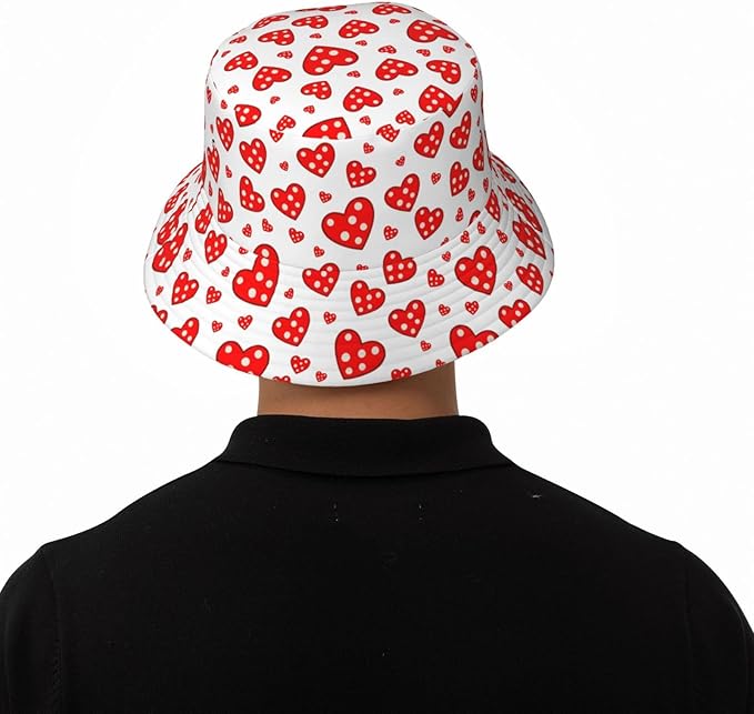 Love Bucket Hat Heart Fisherman Cap Romantic Bucket Hats Sun Caps for Hiking Camping