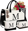 YOOLIFE Christmas Gifts for Women - Initial Canvas Tote Bag & Makeup Bag, Birthday Gifts for Women Mom Sister Friends