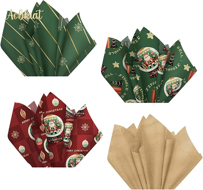 Aobkiat Christmas Wrapping Tissue Paper for Bag,24 Sheets Red Green Gift Wrap Paper for Xmas Decor,Family Friends Present Packaging,DIY Craft,20×15inch
