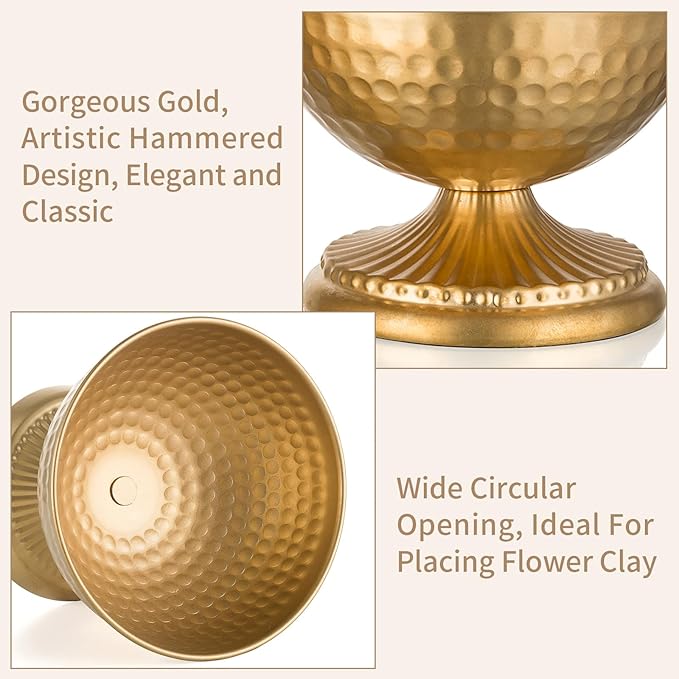 Sziqiqi Gold Urn Vase for Flowers - Wedding Table Decoration Centrepieces Set of 2 Vintage Metal Vases for Artificial Flowers Small Hammered Vase for Birthday Party Christmas Anniversary