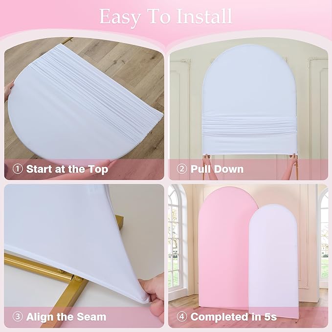 White Pink Arch Backdrop Cover Set of 2-7.2ft 6ft Dual Color Wedding Arch Cover-Wrinkle Free Stretchy Spandex Fitted Chiara Arch Stand Cover for Birthday Party Baby Shower Photo Photography