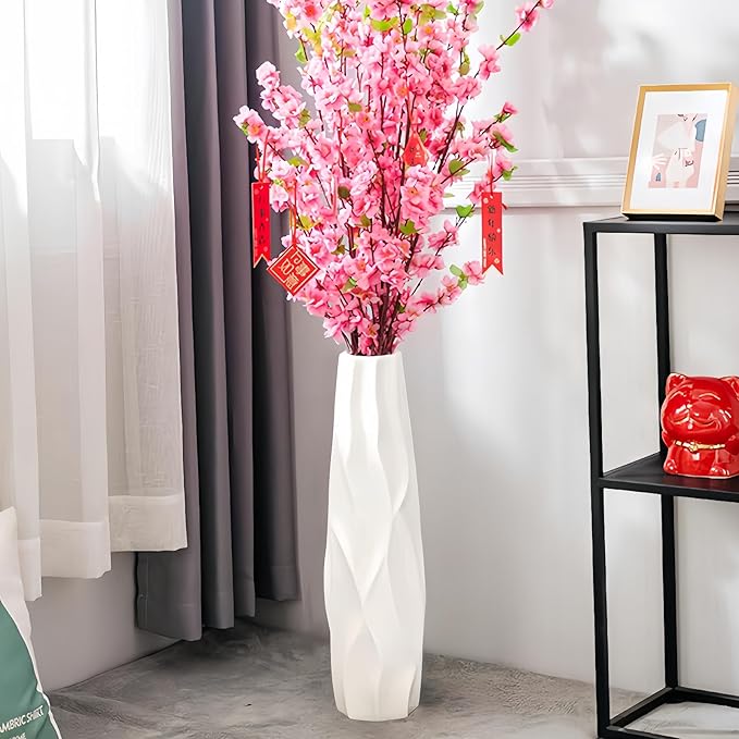 Large Floor Ceramic Vase 24 Inches Tall,White Modern Flower Tall Vases for Office, Home,Farmhouse,Living Room Décor,Simple Origami Design Fall Decorative Porcelain Flower Arrangement Vase Ideal Gift