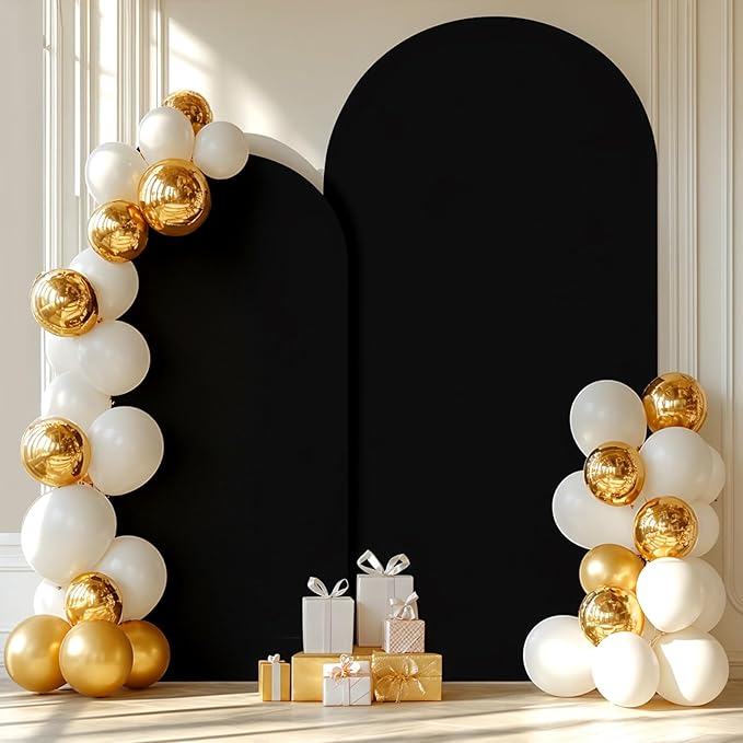 Halloween Arch Backdrop Covers - 6.6FT, 5FT Black Spandex Fitted Wedding Arch Stand Covers Round Top Chiara Stretchy Arch Backdrop Cover for Wedding Birthday Party Decoration