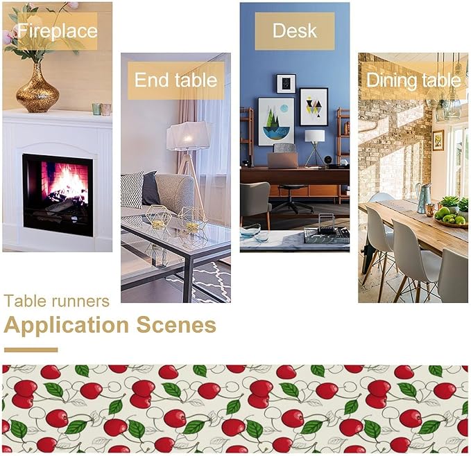 Red Cherry Table Runner,Spring Summer Fruit Tropical Birthday Party Decorations Dining Room Home Kitchen Table Decor 13 x 36In