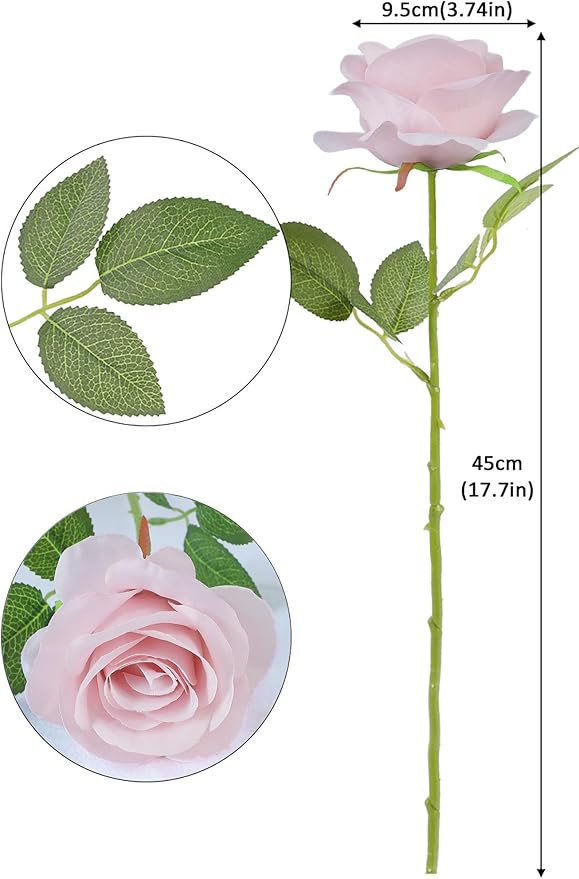 12pcs Roses Artificial Flowers Real Touch Fake Flowers with Long Stems Silk Flowers for Wedding Bouquet Centerpices Decorations Party Bridal Baby Shower Home Decor (Dusty Pink)