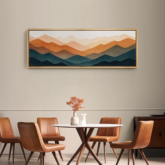 SIGNFORD Large Framed Canvas Print Wall Art Colorful Geometric Overlapping Mountains Illustrations Modern Art Relax/Calm Warm for Living Room, Bedroom, Office - 60"x20"