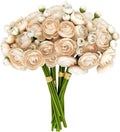 24 Pcs Ranunculus Artificial Flowers 10.5", Mini Faux Silk Ranunculus with Stem, Fake Flowers for Home Decor Indoor Wedding Bouquets Centerpieces (Champagne)