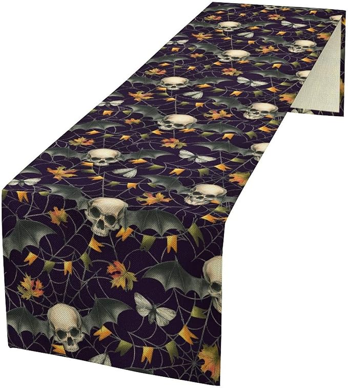 Gothic Table Runner,Vintage Moth Skull Bat Print Table Runner for Home Kitchen Table Dining Garden Farmhouse Wedding Party Decor 13x90 Inch