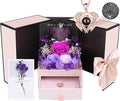 Gifts for Mom Grandma Christmas Birthday Preserved Flowers Roses with Heart Necklace Fresh Flowers for delivery Prime Eternal Forever Flower Box Xmas Gifts for Women Mother Her Wife from Daughter