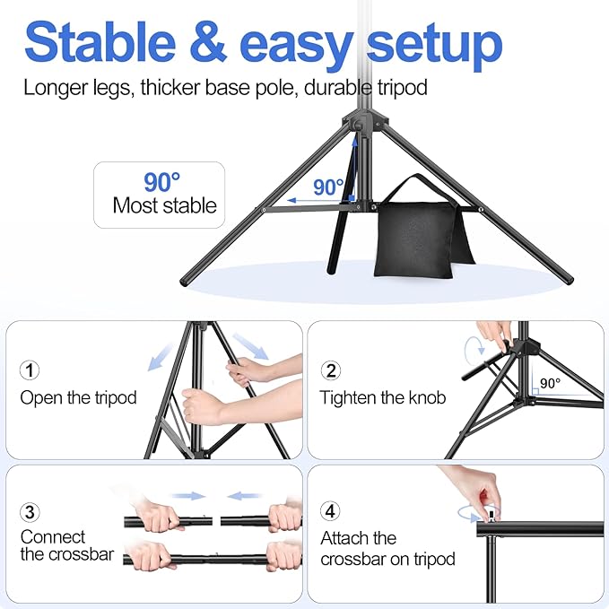 EMART Backdrop Stand 10x7ft(WxH) Photo Studio Adjustable Background Stand Support kit with 2 Crossbars, 8 Clamps, 2 Sandbags and Carry Bag for Parties, Events Decoration, Wedding, Photography