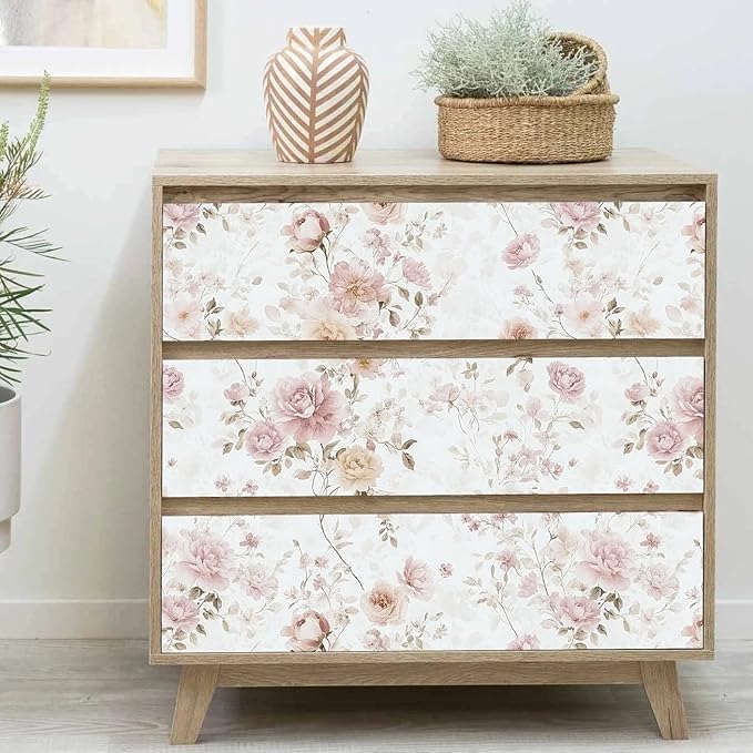 Vintage Floral Peel and Stick Wallpaper Pink Vintage Contact Paper 17in×118in Pink Rose Wallpaper Self Adhesive Removable Boho Wall Paper Waterproof for Bathroom Bedroom Decorative Vinyl Roll