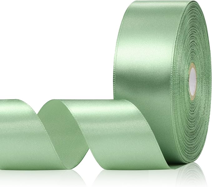 Sage Green Satin Ribbon 1-1/2 Inch 60 Yards Sage Green Fabric Ribbons for Gift Wrapping, Floral Arrangement, Crafts, Hair Accessories, Festival