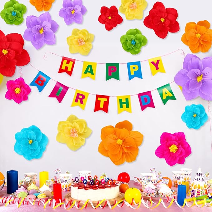 Giant Paper Flowers Artificial Large Paper Flower Decoration for Handcrafted Wall Backdrop Christmas Mexican Wedding Graduation Bridal Shower Birthday Party Supplies(Mexican Fiesta,18 Pcs)