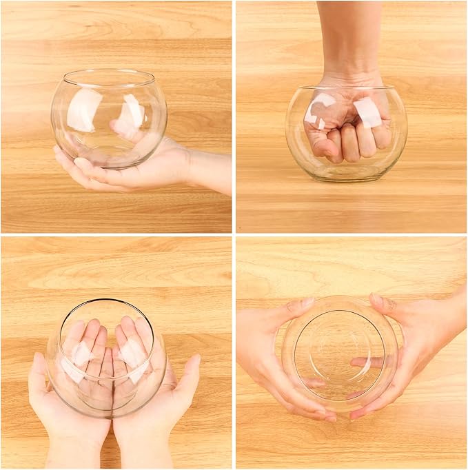 Set of 6 Clear Glass Vases, 4.7” W x 3.5” H, Round Candle Holders, Bubble Bowl, Flower Vases with Sponge Brush, Decorative Centerpieces for Wedding Home Decor